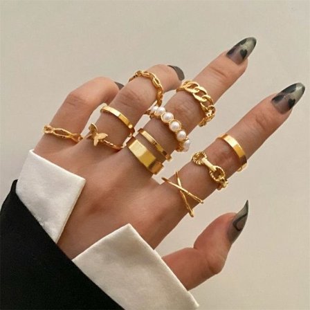 Punk Vintage Silver Färg Hollow Out Heart Ring Bred Kedja Knog Ringar Set För Kvinnor Män Geometriska Twisted Finger Ring Smycken