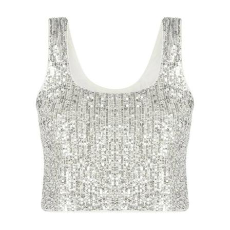 Self Portrait Short top with sequins Grå, Dame