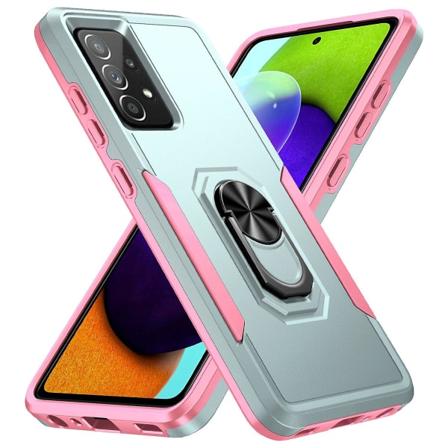 Til Samsung Galaxy A52 4g/5g/a52s 5g Defender Series Velbeskyttet Pc + Tpu telefoncover Rotary Ring Kickstand Mobiltelefontaske Green Pink