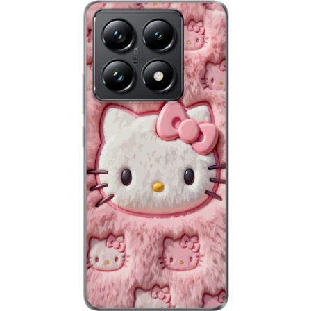 Kompatibelt Mobildeksel til Xiaomi 14T Hello Kitty rosa fluffy bakgrunn med ikoniskt ansikt og kawaii-estetikk