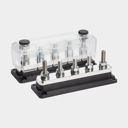 Kopplingsplint TBS Electronics DCM 5 Stud Busbar, 5 x M10, 600 A, med lock