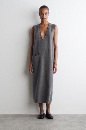 COS Femme Robe Midi En Laine Bouillie Dress in Gris