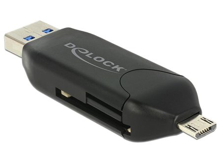 Delock Micro USB OTG Card Reader + USB 3.0 A male - kortleser - USB 2.0/USB 3.0
