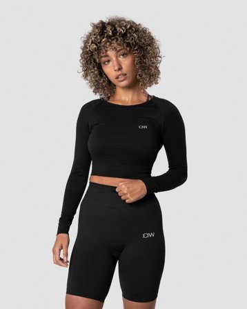 ICANIWILL - Define Seamless LS Crop Top Wmn Black - Oberteile - Damen - ICIW
