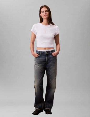 Calvin Klein Jeans Monologo Baby Rib Tee - White - XL
