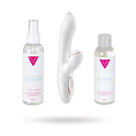 Vuxen: SETT MED SATISFYER PRO G-SPOT RABBIT, GLIDEMIDDEL & TOY CLEANER 2X150 ML