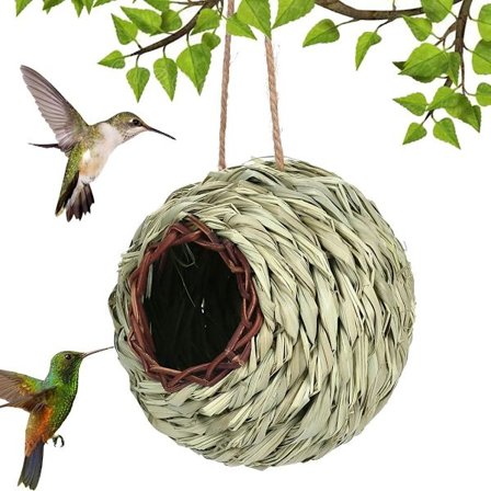 Naturligt Fuglehus Foderhus - Håndvævet Udendørs Rede til Have, Altan, Græsplæne - Kompatibel med Træer & Vinduer