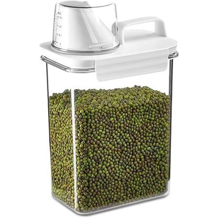 Kornbeholdere, Liten Bærbar Risbeholder, Oppbevaring for Bønner, Dyremat, Vaskemiddel, med Målebeger, 1100ML