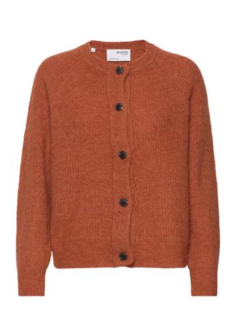 Slflulu Ls Knithort Cardigan Strikket Trøje Cardigan Orange Selected Femme