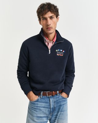 GANT - Grafisk genser med halv glidelås til herre evening blue