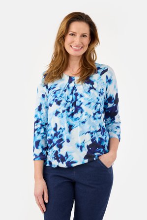 SIGNATURE - 3/4 Ærmet T-shirt - Blå Mix - Rund Hals