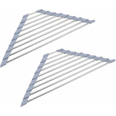 2 kpl ruostumattomasta teräksestä valmistettu taittuva kolmion muotoinen keittiön tiskialtaan kuivausteline, liukumaton harmaa