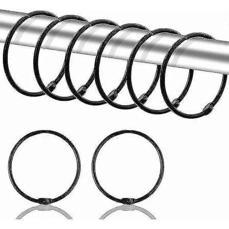 24 kpl 50 mm pyöreitä verhorenkaita - Metalliset verhopidikkeet verhoille ja verhotangoille (musta)