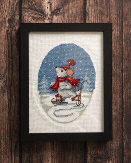 Broderikit Tavla Mus på skridskor