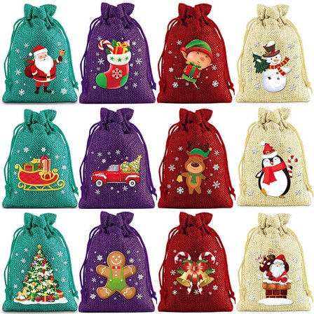 Joulukalenterin lahjapussisetti, jouluinen pellavapussi vetoketjulla - tyyli 7