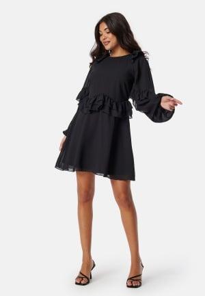 BUBBLEROOM Round Neck Short Frill Dress 40 Black Minimekot Dam