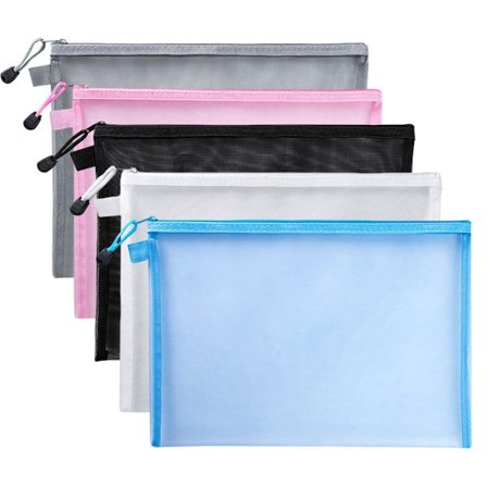 Vedhæng mesh lynlåspose, letvægts hvid + sort + blå + grå + pink