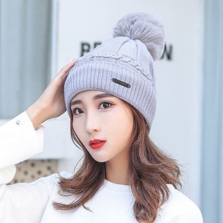 Sport Dame Ensfarget Varm Plysj Strikket Lue