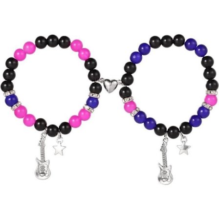 (sort, blå, rosarød, sølv) Venskabsarmbånd - TV Girl - 2 stk. - Magnetisk - Krystalperler - Zinklegering