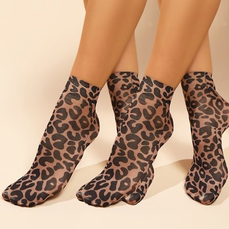 2/5 Par Leopard Print Korte Sokker, Sommer Leopard Mønster Lægsokker, Nye Damesokker med Tilfældige Prints