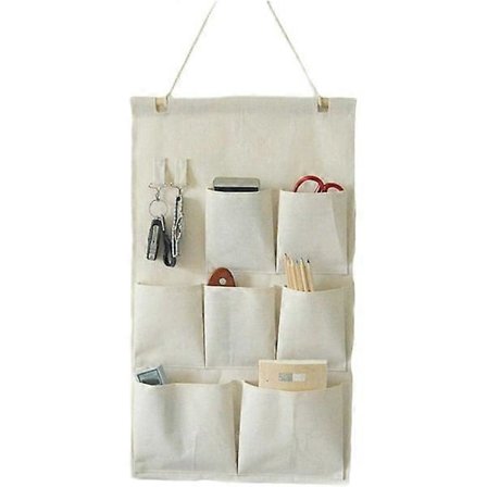 Hengende oppbevaringsveske for lin/bomullsgarderobedør med kroker (syv lommer)
