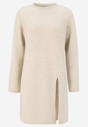 Cellbes of Sweden - Strikket tunika med slids i lys beige melange til damer i størrelse 42/44
