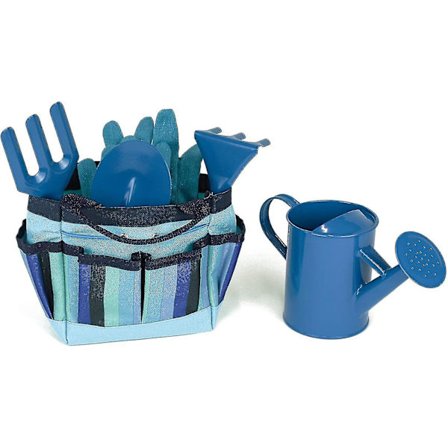 6-delad trädgårdssats för barn med trädgårdsväska, inklusive vattenkanna, trädgårdshandskar, spade, kratta, gaffel och B
