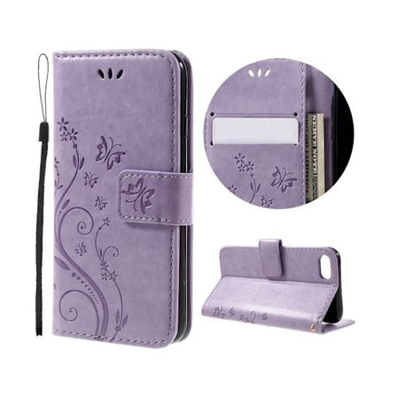 Butterfly iPhone 8 / iPhone 7 Læderetui - Lilla