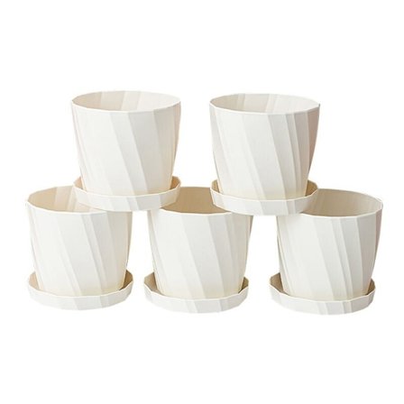 5 stk serie 6,6 tommers plastplantere blomsterpotter med fat dekorative hagearbeid beholdere for sukkulenter, blomster, kaktus