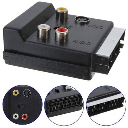 SCART til 3RCA Jack S Video AV TV Konverter med IN/OUT 20 Pin SCART til 3 RCA S Hjemmevideo Audio Video Adapter (FMY)