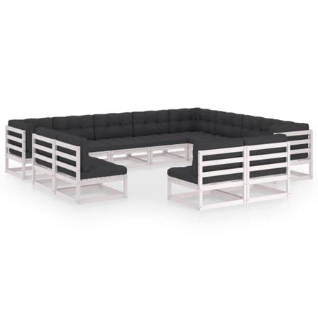 Vidaxl Loungegrupp Med Dynor 12 Delar Vit Massiv Furu Vit