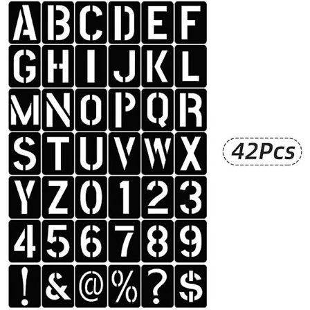 Vinterkampanje, 42 stk gjenbrukbare vaskbare PP-bokstav- og tallmaler for maling på tre, scrapbooking, stoff, vegger, dører osv.