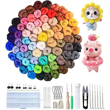 Nålefiltingsett, ullfiltingsett, 72 farger ullfiltingsett med