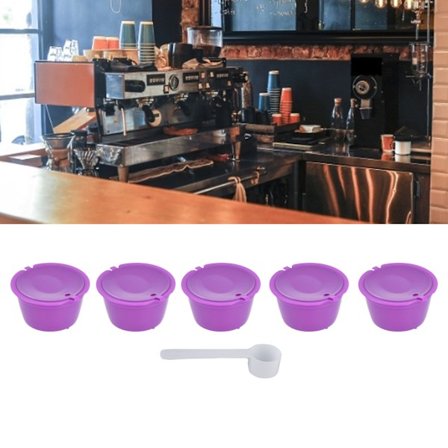 5 st 50 ml kaffekapslar, återanvändbara kaffefilterkoppar med sked för DOLCE GUSTO kaffemaskin, lila