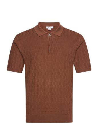 Ubud Knitwear Short Sleeve Knitted Polos Brun Reiss*Betinget Tilbud