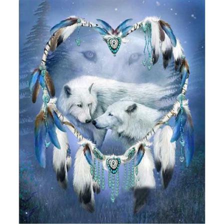Diamond Painting 5d Diy Diamant Målning Dream Catcher Wolf 40x50cm