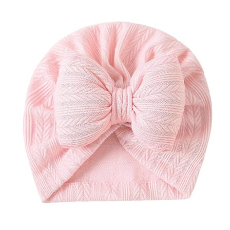 Nyfødt Baby Turbanhatt Ensfarget Elastisk Hodeplagg Trendy Sykehusluer Rosettlue for Familiefotografering Rosa Pink