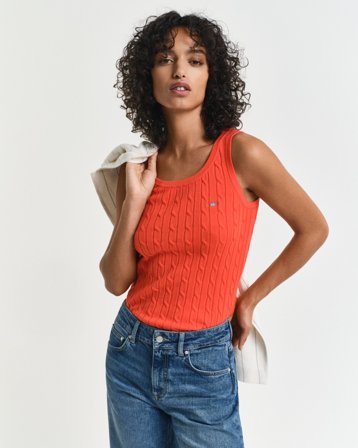GANT Damen Tanktop aus Stretch-Baumwolle mit Zopfmuster (L) Rot Rosa