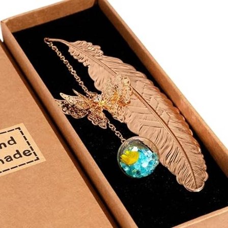 Metallfjäder Bokmärke Blå Hänge, Present till Läsare