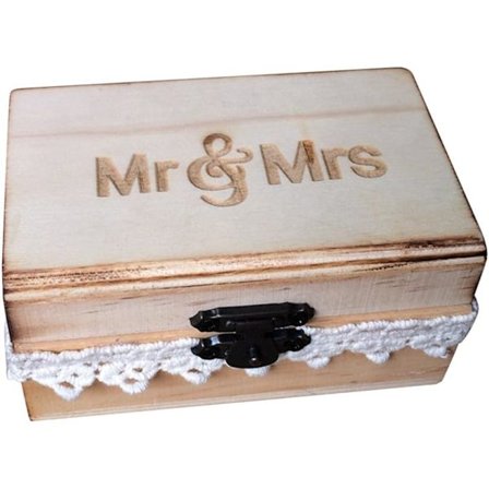 Trä Ring Box Vintage Rustik Mr Mrs Lace Vigselring Box