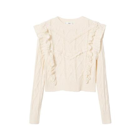 Mango Striksweater med flæse inbo, Dame, Størrelse: 2XS