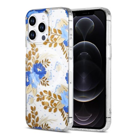 iPhone 12/12 Pro Case MagSafe - Flowers Blue/Gold