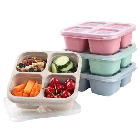 4-pakkauksen Bento-rasiat lokeroilla - Pinottavat lounasrasiat lapsille ja aikuisille [YDE]