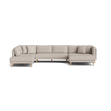 Cali U-sofa, højrevendt - Puente Lys Greige - 374x220x76cm - Rummelig U-sofa med dobbelt chaiselong & 4 pyntepuder - Perfekt til familie og venner