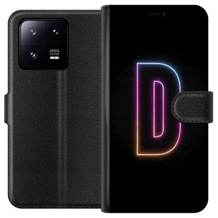 Kompatibel Tegnebogsetui til Xiaomi Xiaomi 13 Pro Minimalistisk neonbogstav D i farveskiftende lys mod sort baggrund i moderne digital design