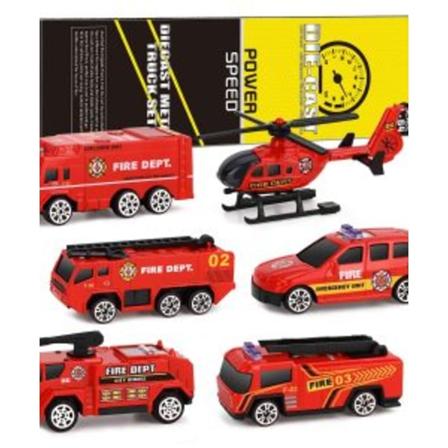 Julklapp Leksaksbilar Metall/plast - 6 Pack - Brandförsvar Brandförsvar (röd)