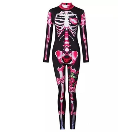 PINK SUGARSKULL SKELETON Halloween kostym, sexig kattdräkt, Sugarskull kattdräkt, Cosplay kostym, rosa dräkt för kvinnor, pastell rosa skelett L