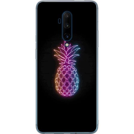 Yhteensopiva Puhelinkuori OnePlus OnePlus 7T Pro Neonkuvitus ananaksesta värikkäässä valossa mustaa taustaa vasten