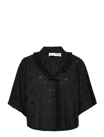Slfbrody 24 Broderi Shirt B Kortärmad Skjorta Svart Selected Femme