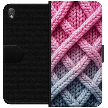 Yhteensopiva Lompakkokotelo Sony Xperia Z3 Lähikuva kudotusta tekstiilikuviosta vaaleanpunaisissa, harmaissa ja valkoisissa sävyissä, joissa on tun